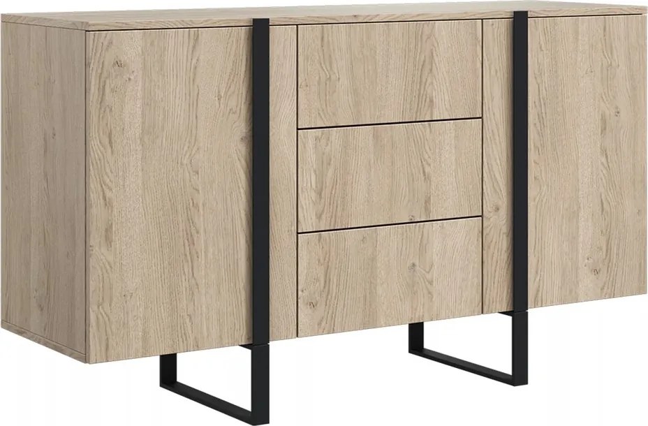 Verica komód 150 cm kétajtós fiókos - vajas tölgy / fekete lábak