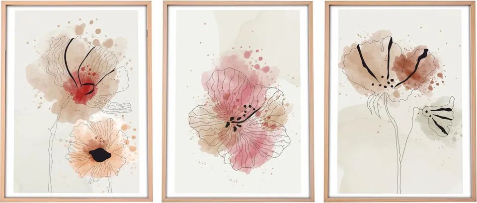 Huhu205 keretezett MDF falikép, 50 x 70 cm, 3 db-os szett