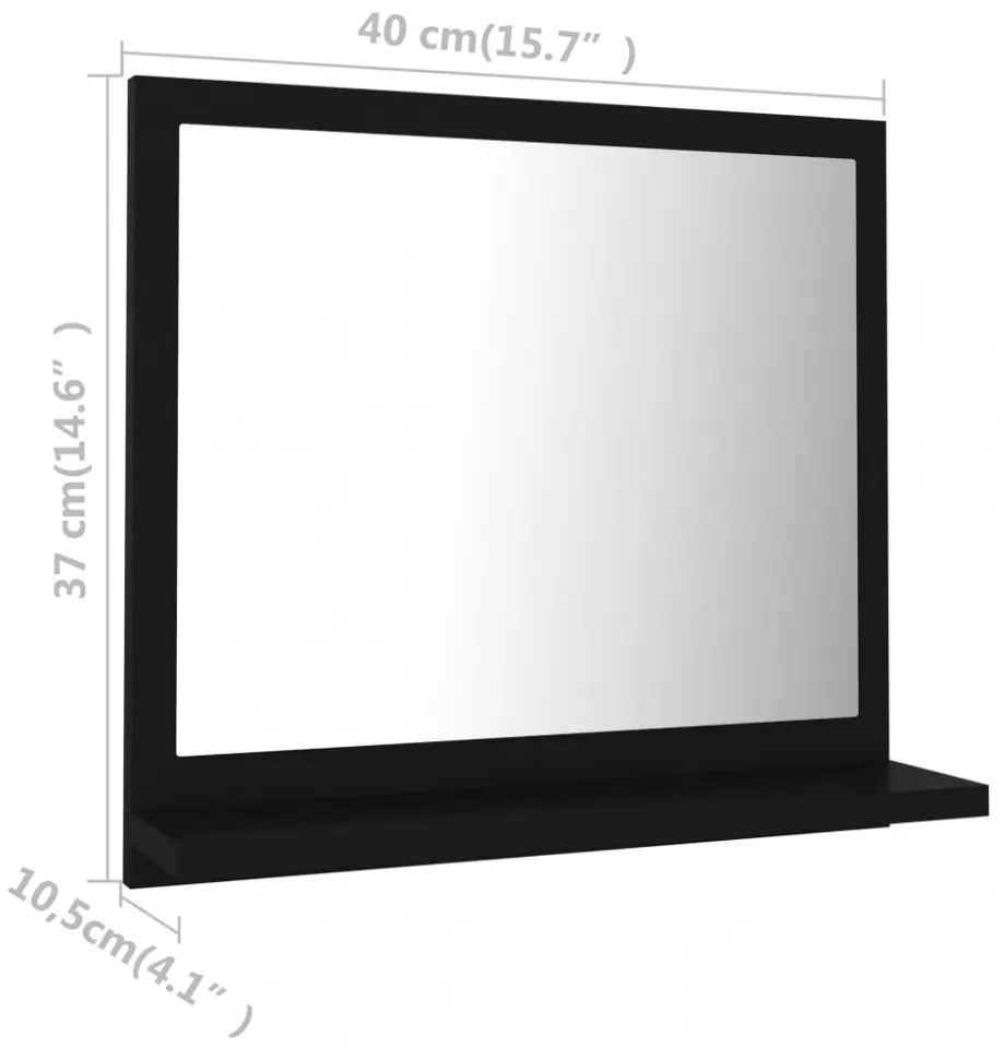 fekete szerelt fa fürdőszobai tükör 40 x 10,5 x 37 cm