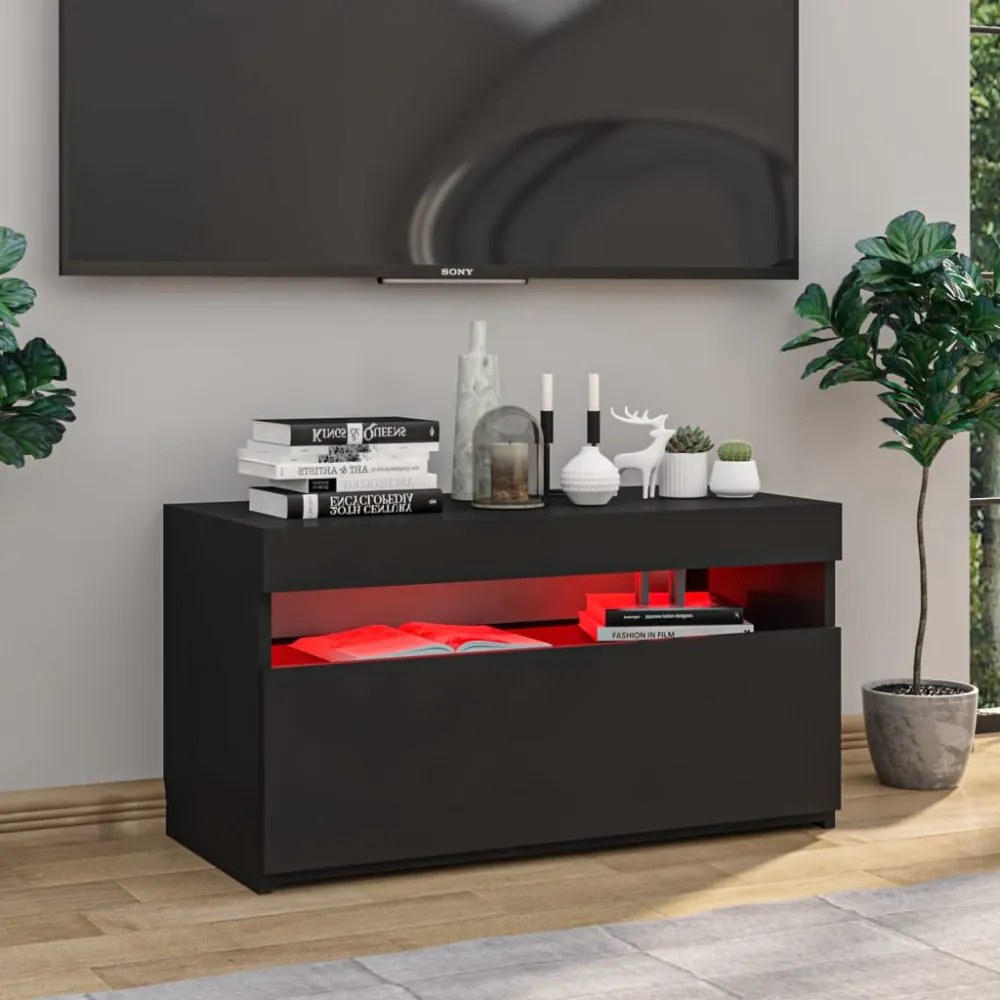 fekete TV-szekrény LED-világítással 75 x 35 x 40 cm