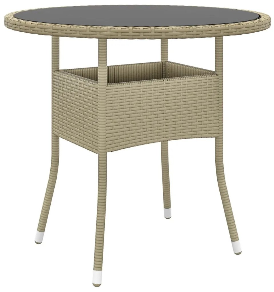 bézs polyrattan és edzett üveg kerti asztal Ø80 x 75 cm