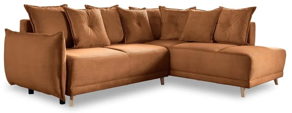 Téglavörös kordbársony kinyitható sarokkanapé (jobb oldali) Lazy Lukka – Miuform