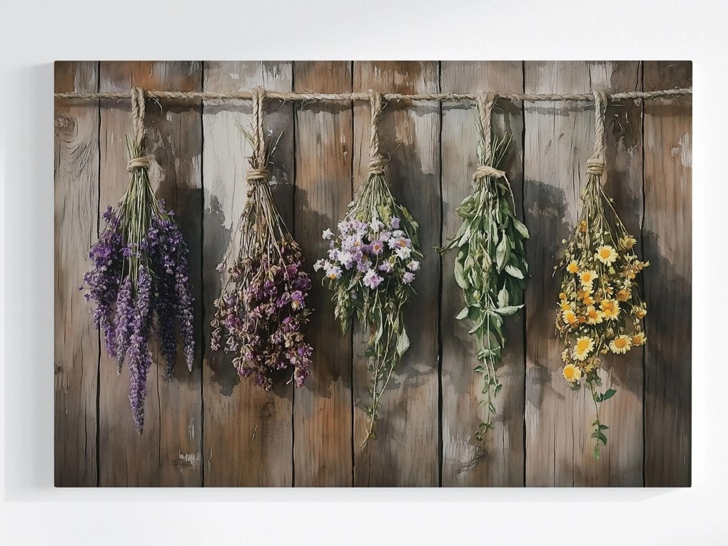 Canvas Vászonkép Szárított Gyógynövények Levendula Virágok Rusztikus 60x40
