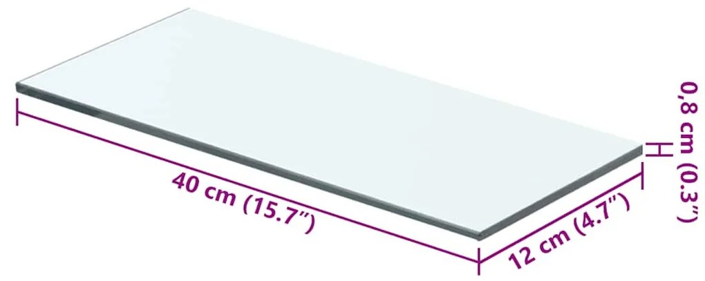 Átlátszó üvegpolc panel 40x12 cm