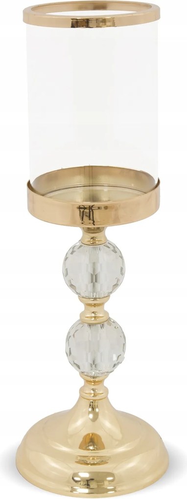 Arany színű fém gyertyatartó kristályokkal, nappali, otthon dekoráció glamour