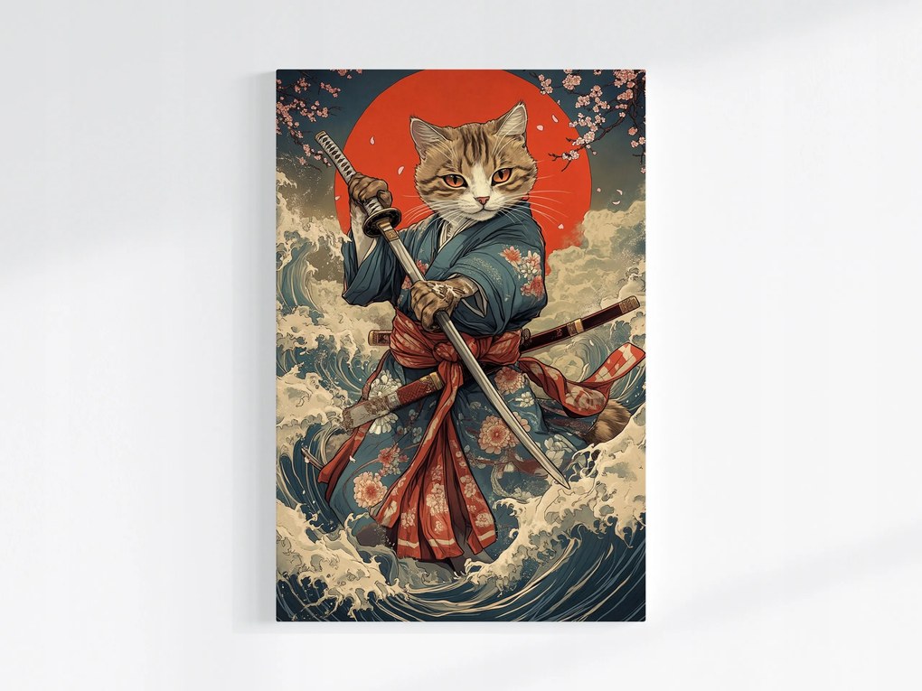 Vászonkép Canvas Japán Ázsia Szamuráj Harcos Kard Macska 80x120