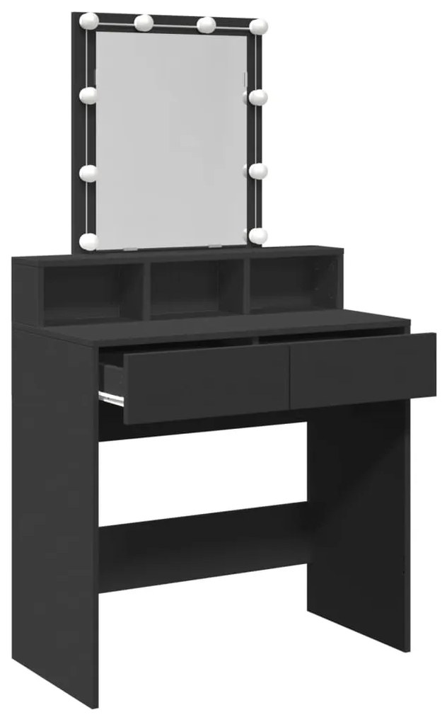 fekete fésülködőasztal LED-del 80 x 41 x 144,5 cm