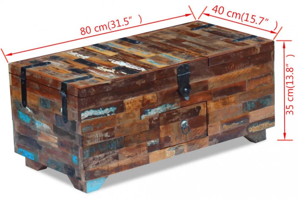 ládika dohányzóasztal tömör újrahasznosított fa 80x40x35 cm