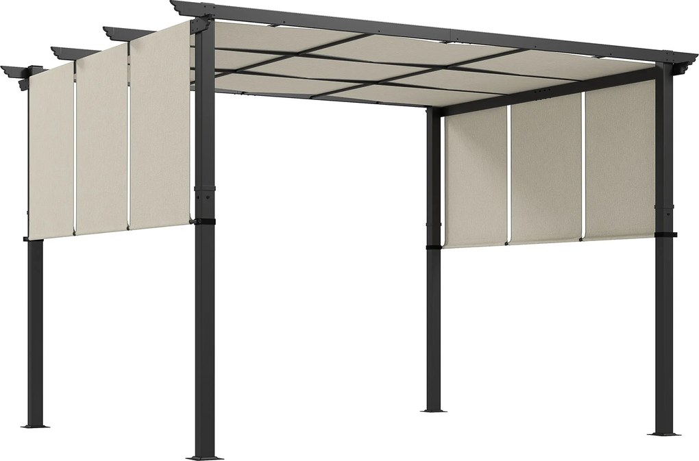 Outsunny pergola kb. 3,58 x 2,97 m állítható tetővel — önálló acél teraszárnyékoló a kertbe, bézs | Aosom