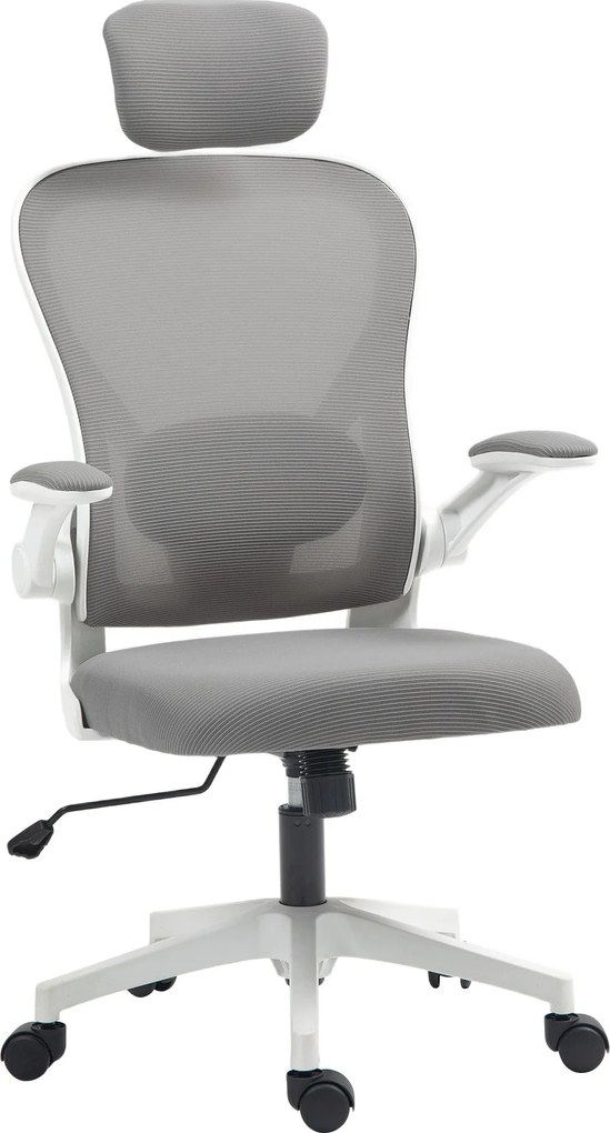 HOMCOM Szürke Forgószék Irodai Szék Lélegző Hálóval, Magasságállítható Fejtámlával és Derékpárnával, Dőlésszögét Állítható Irodai Szék 120 kg Teherbír