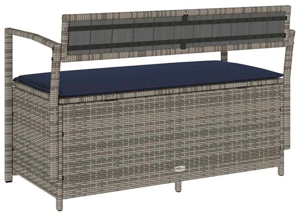 szürke polyrattan kerti tárolópad párnával