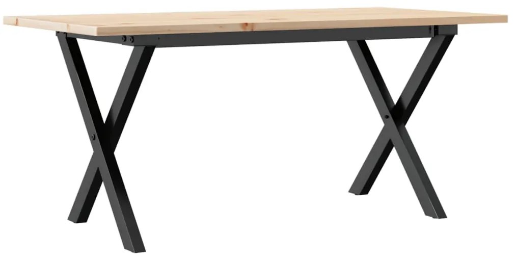 tömör fenyőfa és acél dohányzóasztal X-vázzal 100x50x45 cm