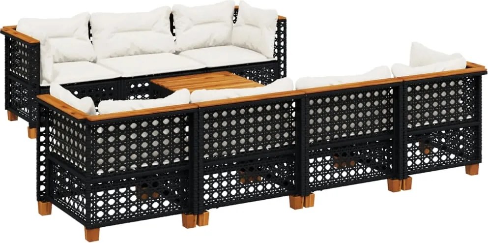vidaXL 8 részes fekete polyrattan kerti ülőgarnitúra párnákkal