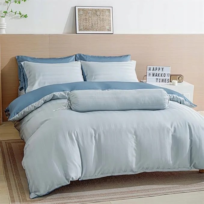 Elegáns Szatén Ágyneműhuzat Szett 135x200 80x80 Világoskék Galambok