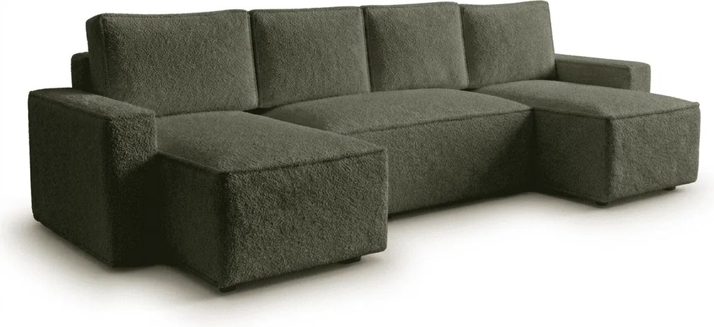 Kinyitható U alakú ülőgarnitúra SMART BOUCLE 303x143 cm, sötétzöld