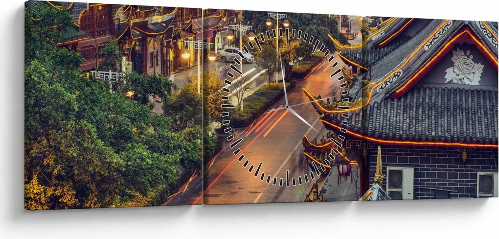 Kép - Qintai Road, Chengdu, Kína (órával) (90x30 cm)