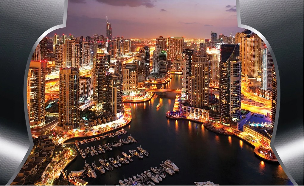 Fotótapéta Éjszakai város Dubai Marina Panoráma 350x250 Felhőkarcolók +ragasztó