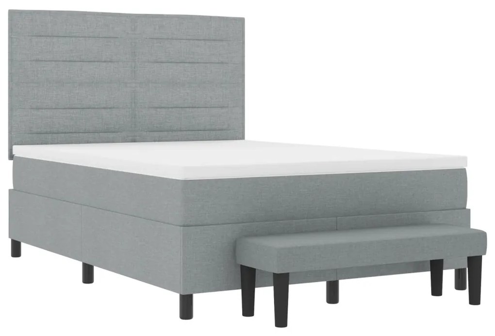 Box Spring Ágy matraccal és padtál szürke 140x200 cm szövet
