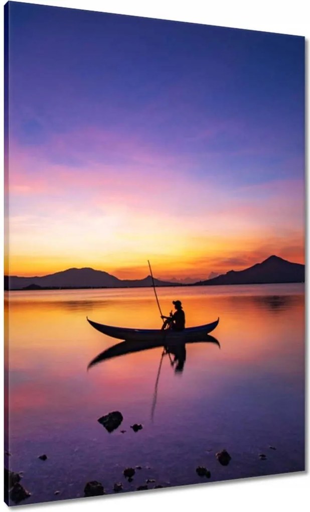 Vászonkép 70x100 Esti horgászat naplementekor