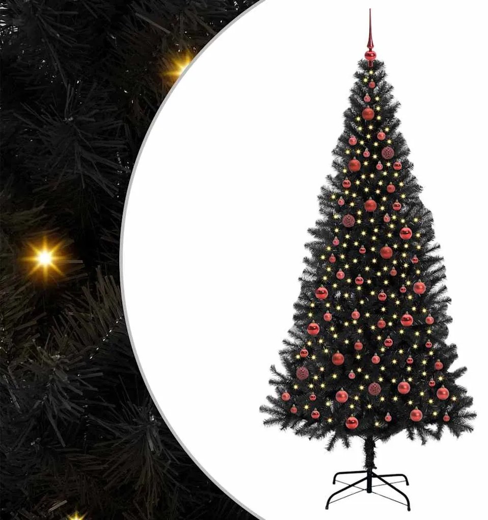 Karácsonyfa 300 LED-del állvánnyal Fekete 210 cm PVC