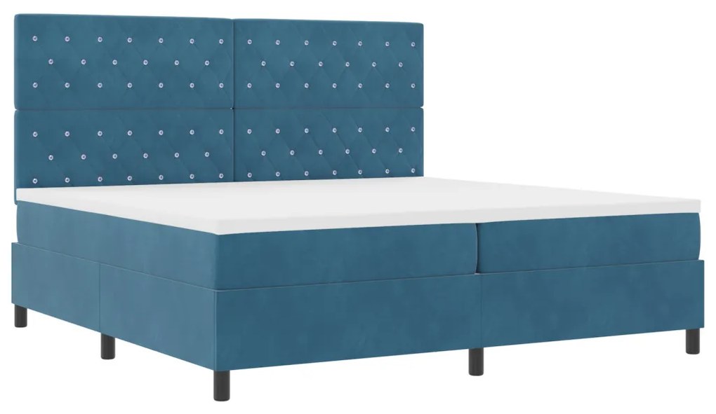 Boxspring Ágy Mattal Sötétkék 200x200 cm Bársonyos