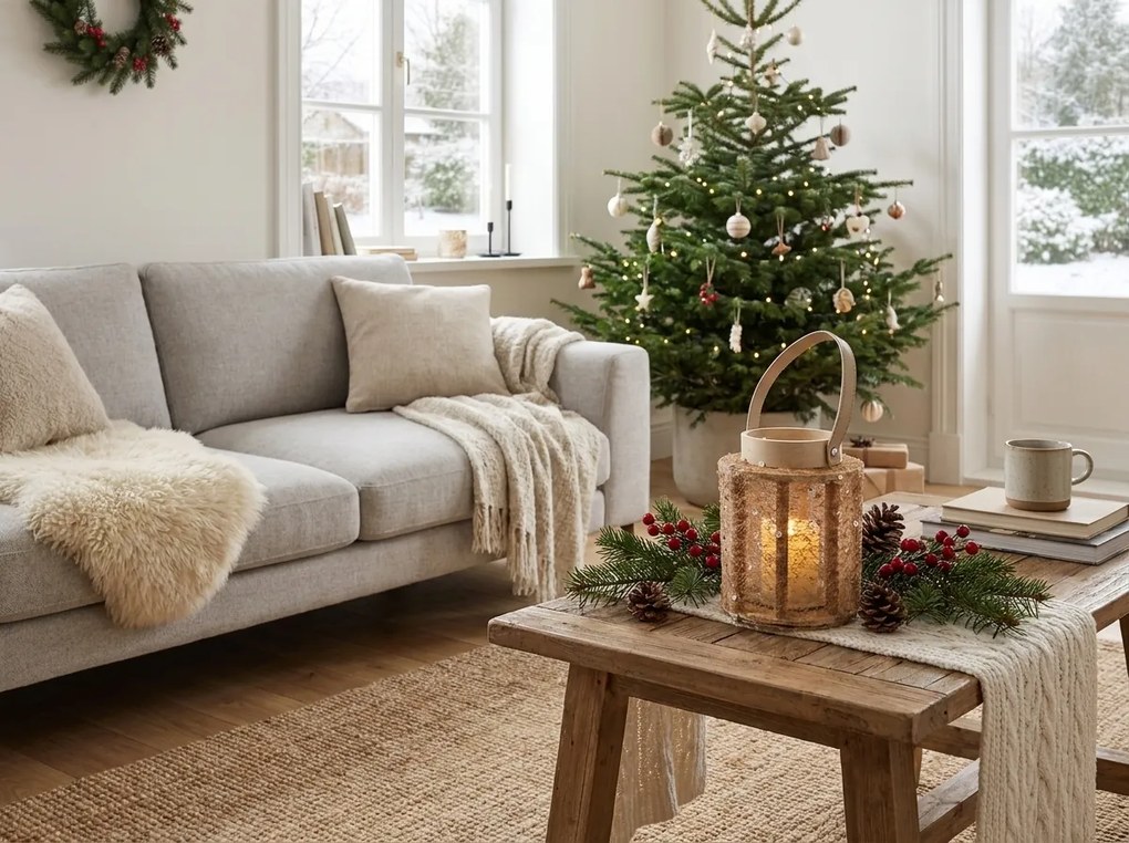 Lámpás flitterekkel NATUR GLAM 26 cm, természetes
