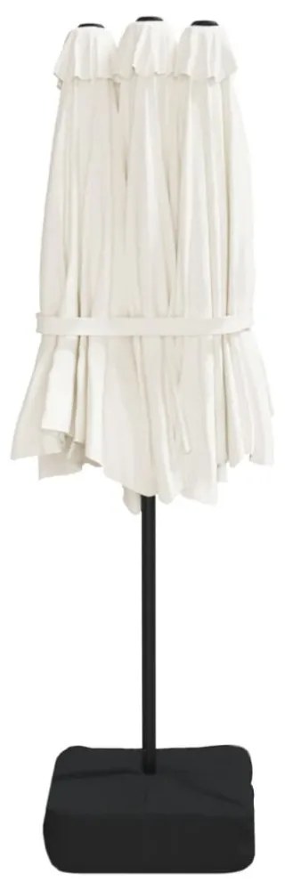 homokfehér dupla tetős napernyő LED-ekkel 449x265 cm