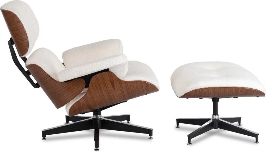 Pihenőfotel lábtartóval fehér bouclé kárpittal – PALERMO