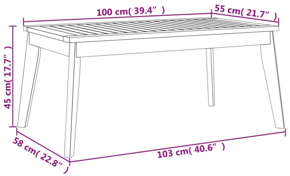 tömör akácfa kerti étkezőasztal 100 x 55 x 45 cm