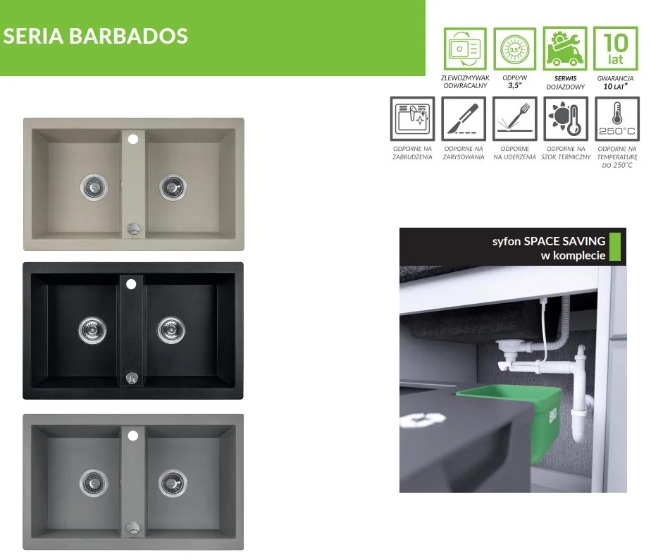 Laveo Barbados, 2 kamrás gránit mosogató 780x480x185 mm, szürke, LAV-SBB_520T