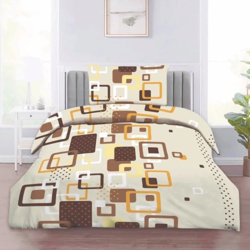 Barna kockák pamut ágyneműhuzat 200x140cm+90x70cm TiaHome