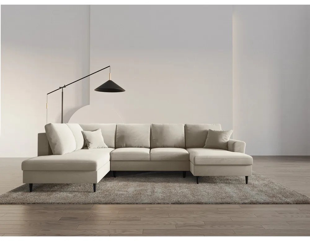 Bézs bársony kinyitható tárolóhelyes sarokkanapé (bal oldali-U alakú) Kyoto – Cosmopolitan Design