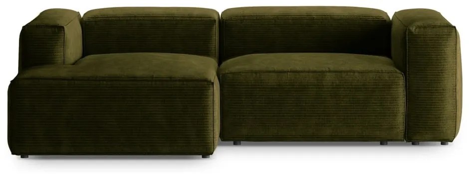 Zöld kordbársony sarokkanapé (bal oldali-heverő résszel) Bergano – Cosmopolitan Design