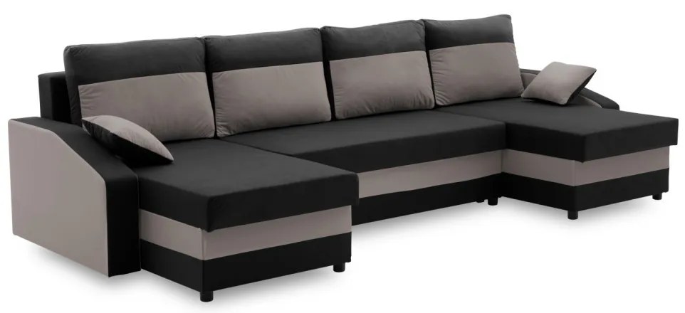 Sparta sarokkanapé, 1 ágyneműtartóval, szövet anyag, univerzális oldal, bonell töltet, fekete - szürke