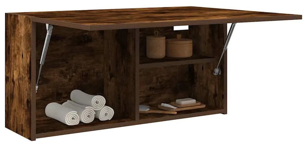 füstös tölgyszínű szerelt fa fali fürdőszobaszekrény 80x25x40cm