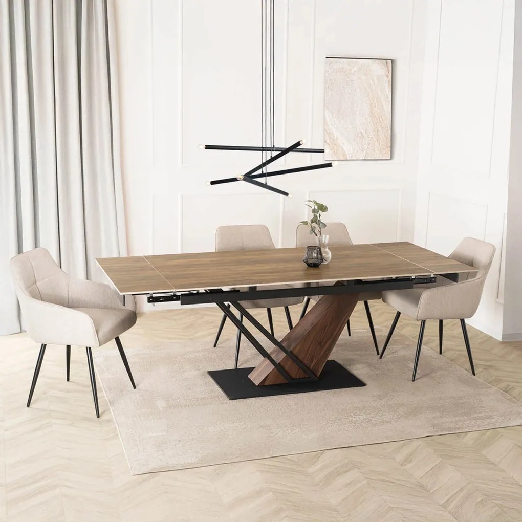 Stół REX Ceramiczny Rozkładany 160-220 cm Ciemnobrązowy/Czarny