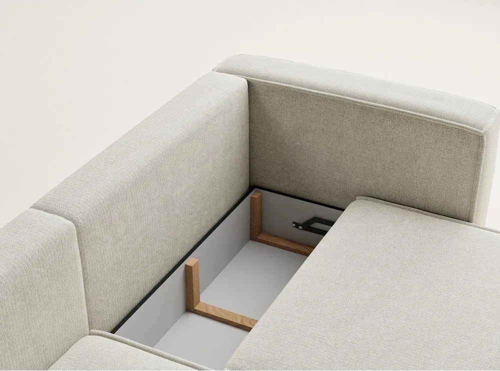 Krémszínű zsenília kinyitható-tárolóhelyes sarokkanapé (bal oldali-heverő résszel) Velto – Maison de Rêve