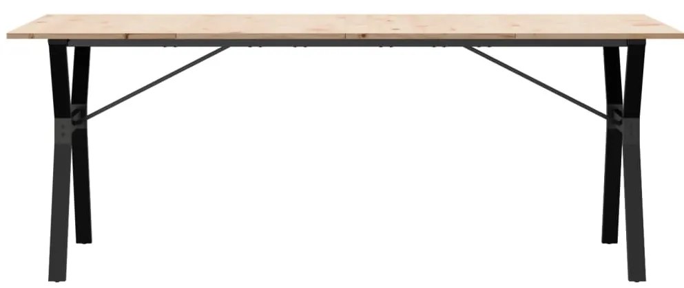 Tömör fenyőfa és acél étkezőasztal Y-vázzal 200x100x75 cm