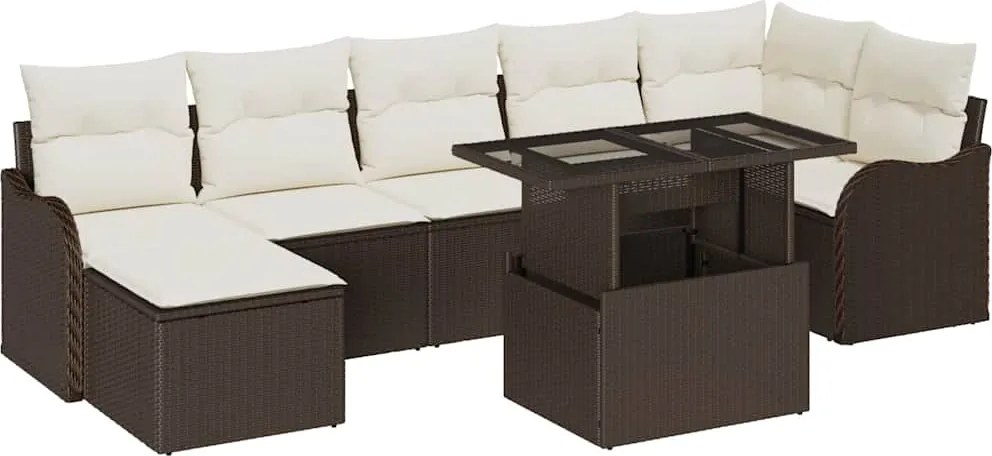 vidaXL Kerti Kanapé Szett párnával 8 pcs Barna Poli rattan