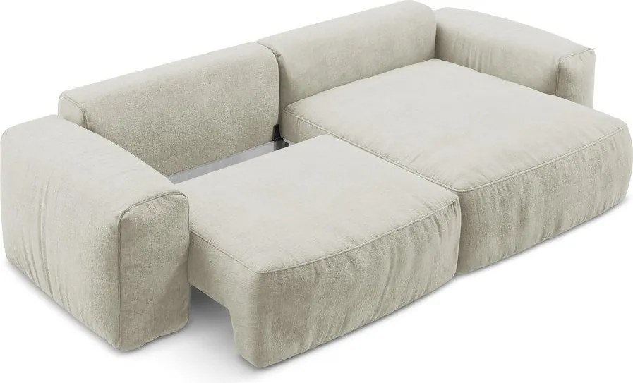 Bézs zsenília kinyitható sarokkanapé (jobb oldali-heverő résszel) Kuki – Makamii