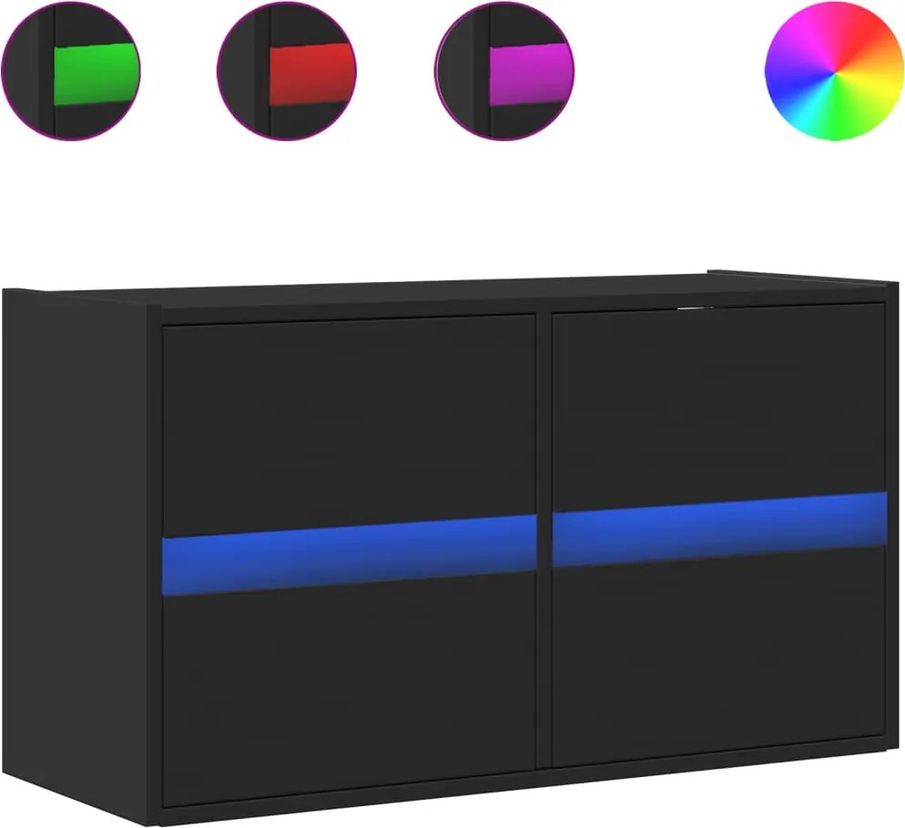 vidaXL fekete fali TV-szekrény LED-világítással 80x31x45 cm
