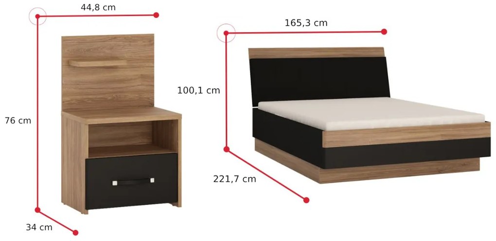 MORACO hálószoba szett, tölgy stirling/fekete matt