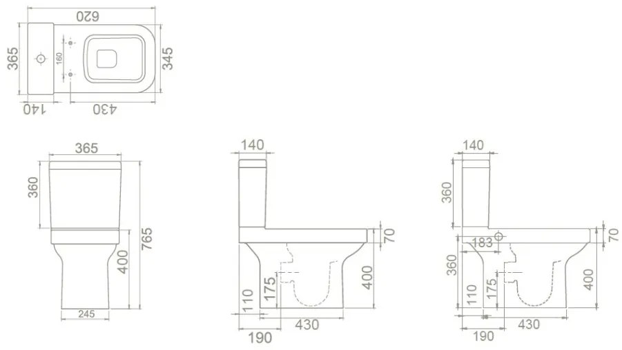 CeraStyle NOURA monoblokk WC - BEÉPÍTETT bidé funkcióval - NEM FALIG érő talppal - 62 cm