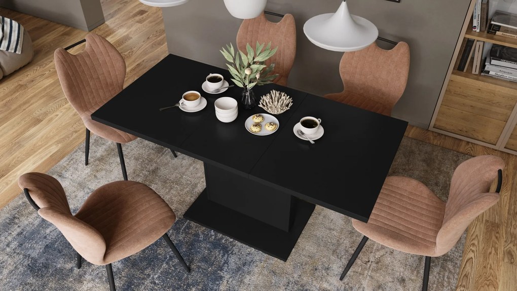 Mazzoni ASTON MINI Fekete Matt - MODERN NYITHATÓ EMELHETŐ DOHÁNYZÓASZTAL ÉTKEZŐASZTAL ÁTALAKÍTHATÓ ASZTAL