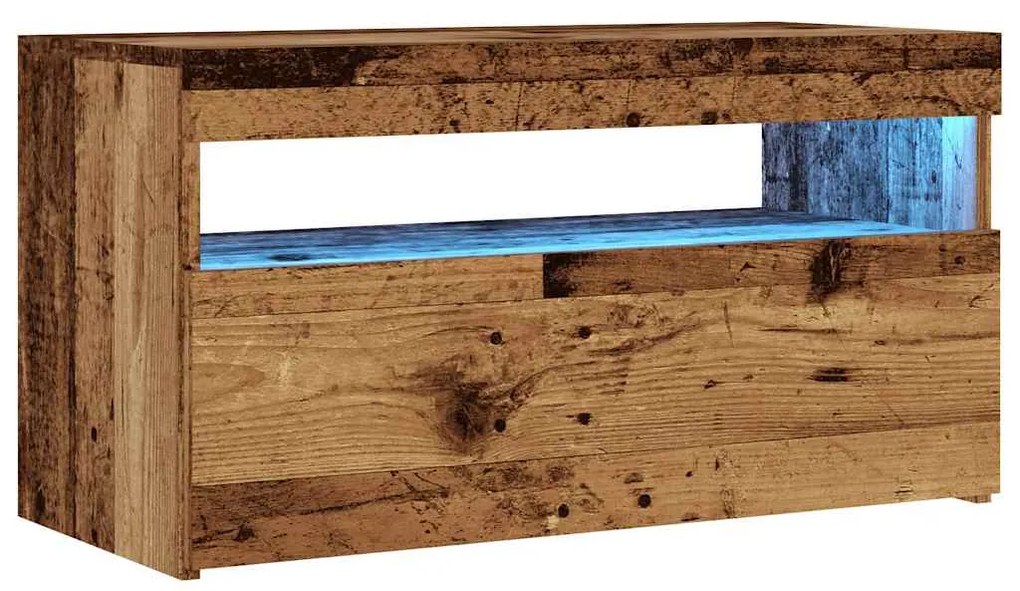 antik fa színű szerelt fa TV-szekrény LED-ekkel 75x35x40 cm