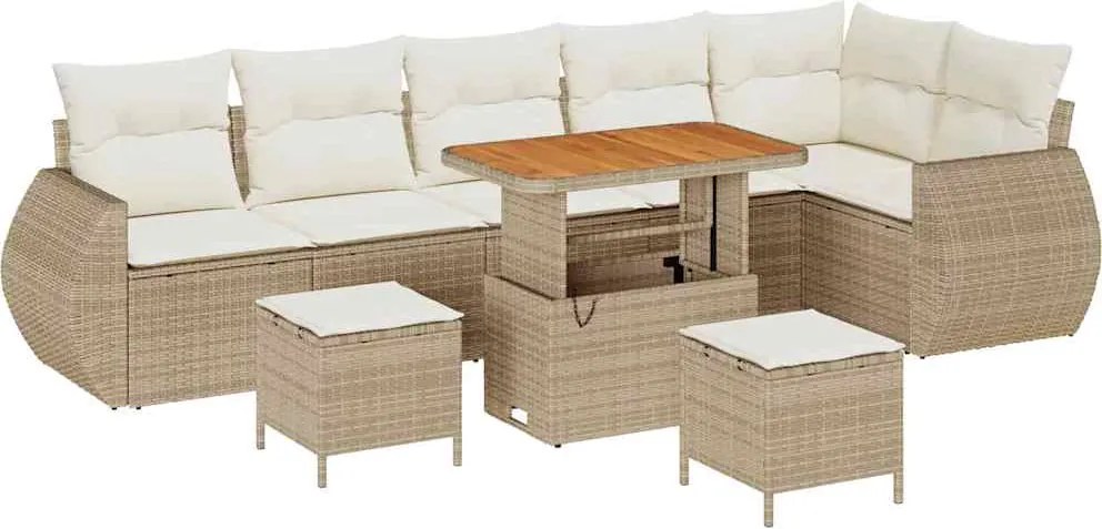 vidaXL Kerti Kanapé Szett párnával 9 pcs Beige és krém Poly Rattan