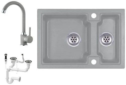 Laneo Boston S63-43S Gránit Mosogató + Csap + Dugóemelő (szürke)