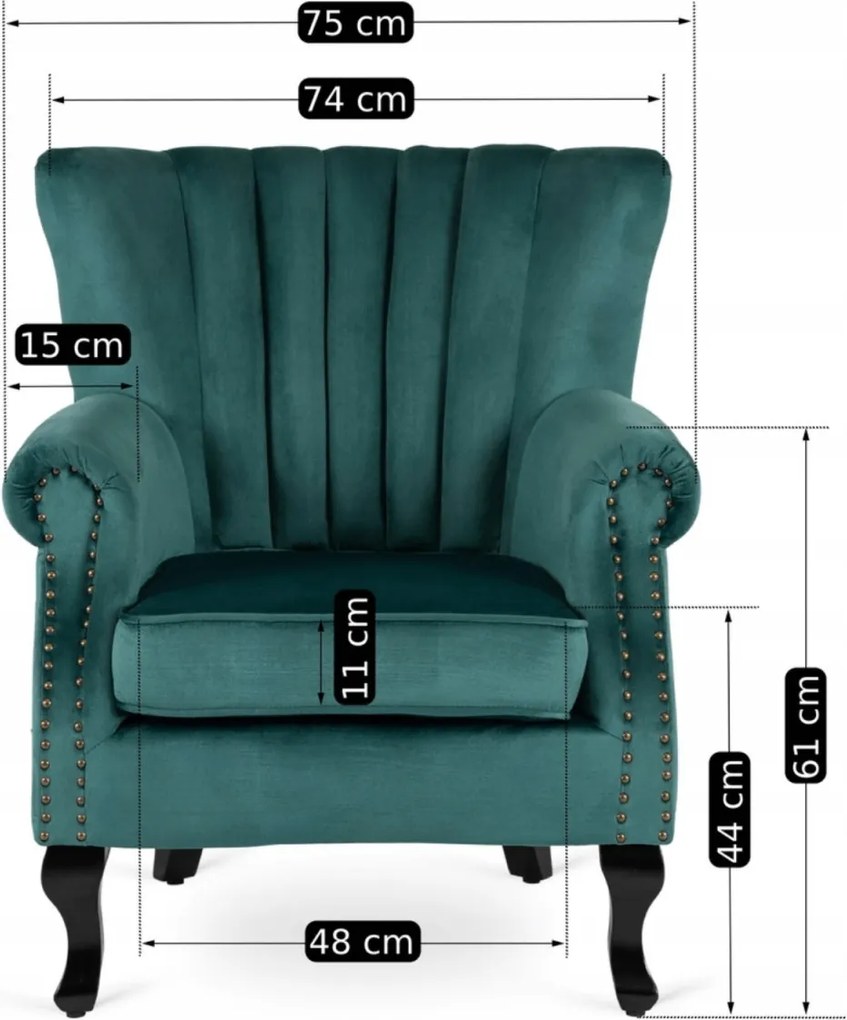 Fotel zöld bársony kárpittal – MALLO