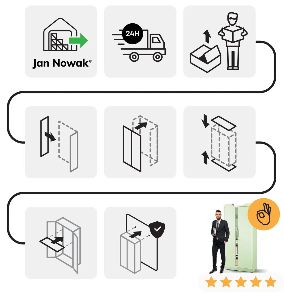 Kétajtós szekrény polcokkal JAN H, 900 x 1950 x 400 mm, Fresh Style: pasztellzöld