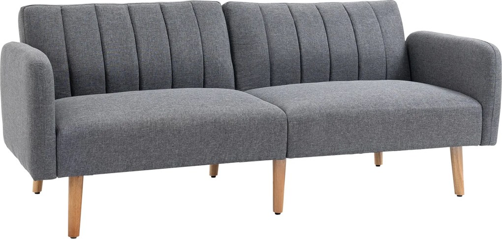 HOMCOM Kanapén fekvőhely, 2 személyes kanapé fekvőfunkcióval, állítható háttámla, vastagon párnázott kanapé, karfákkal, fa lábakkal, nappaliba és vend